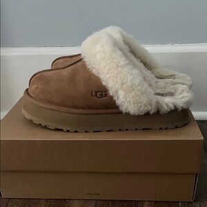 UGG Tan and Cream Shearling Mules